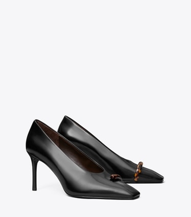 Tory Burch designer heels Pierced Pump in PERFECT BLACK / TORTOISE angle