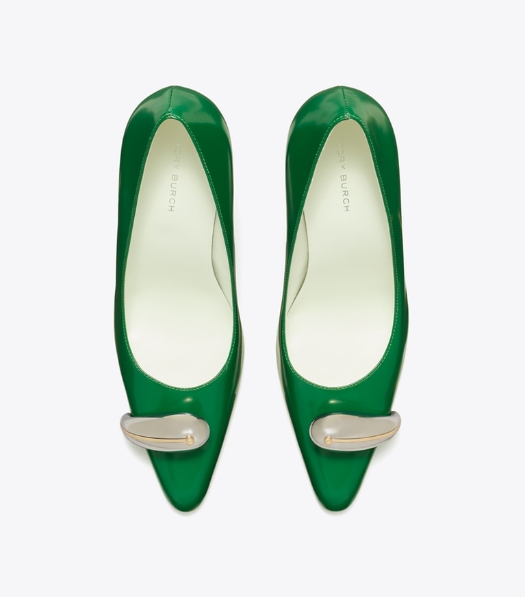 Tory Burch designer heels Pierced Pump in GRASS / SILVER overhead