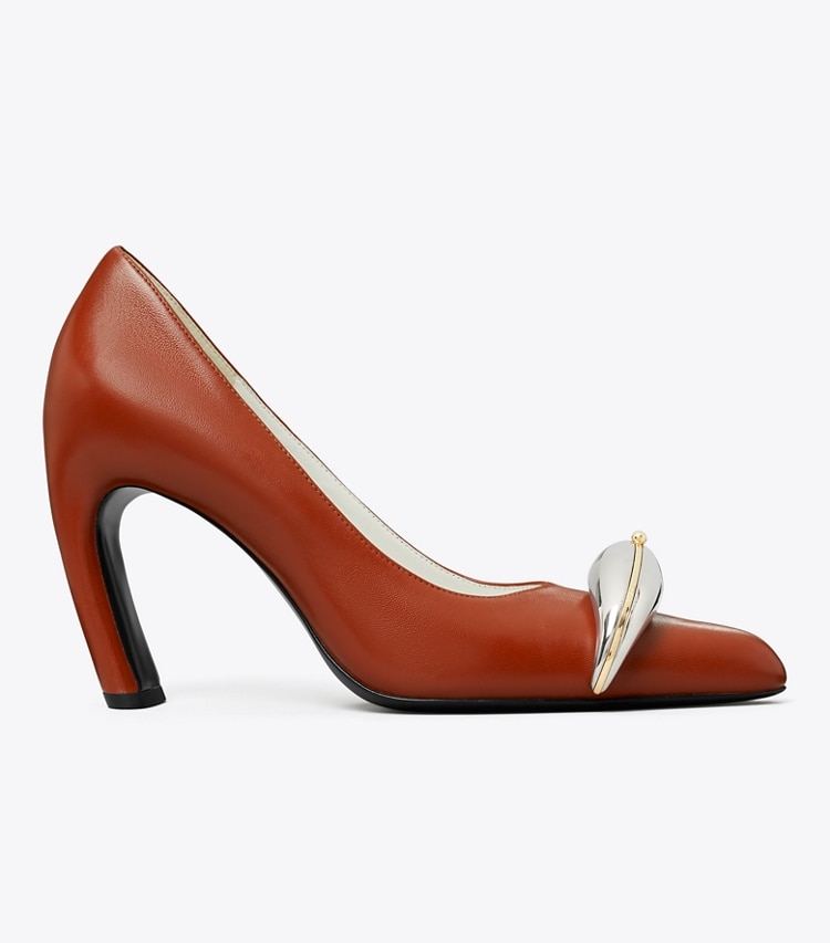 Tory Burch designer ヒール ピアス パンプス in SIENNA RED side