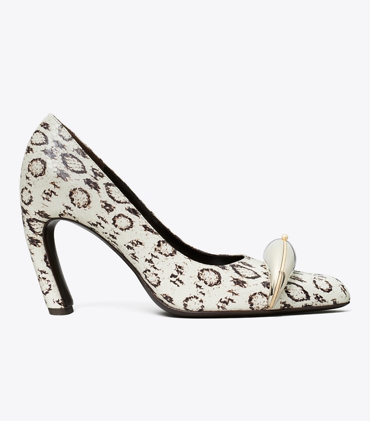 Tory Burch designer heels Pierced Pump in BLACK / WHITE ROCCIA / SILVER side