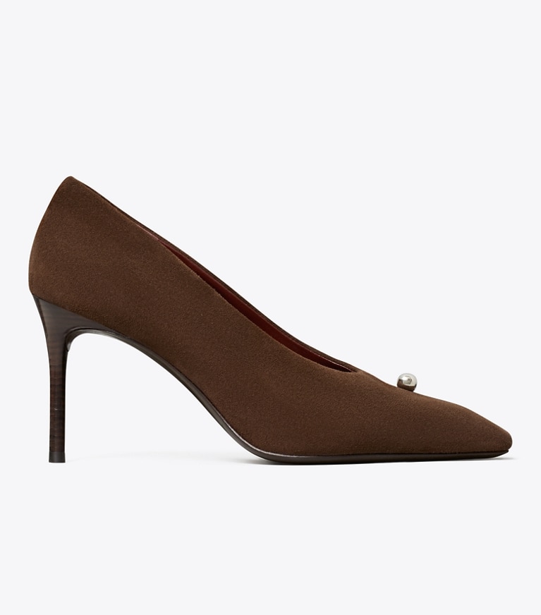Tory Burch designer heels Pierced Pump in DARK COCOA / SILVER side