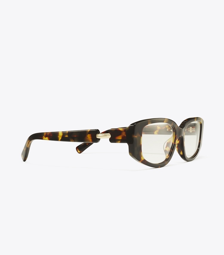 Tory Burch designer sunglasses & eyewear Pierced Rectangle Eyeglasses in DARK TORTOISE detail