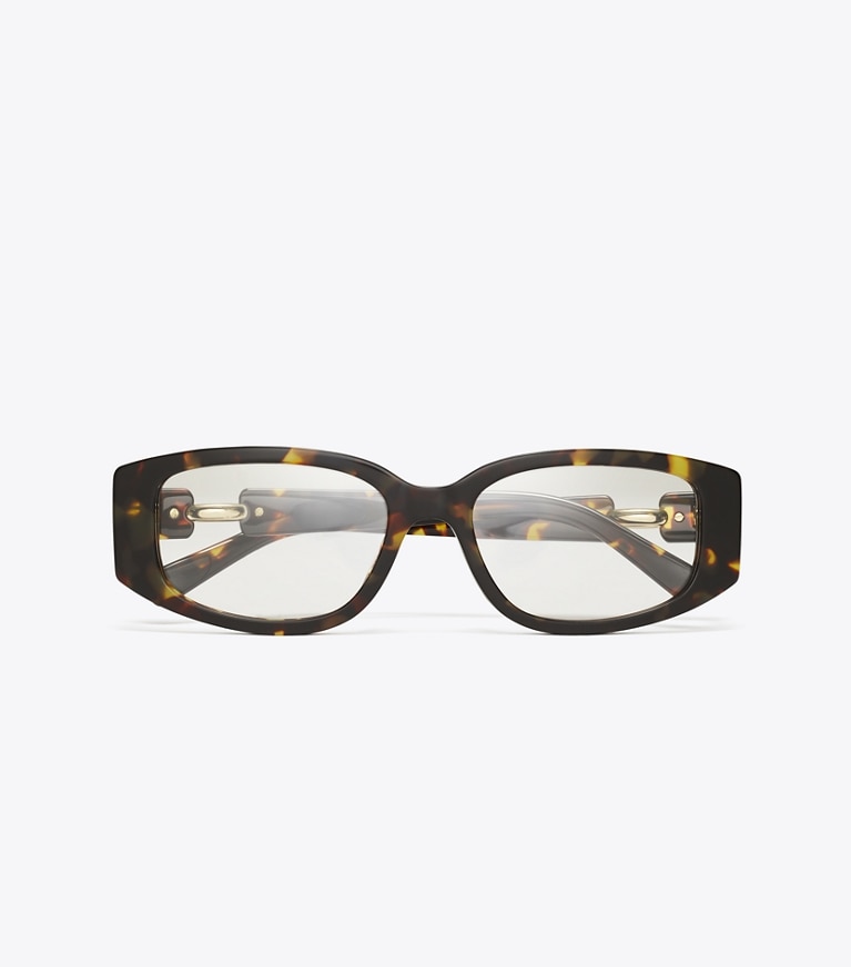 Tory Burch designer sunglasses & eyewear Pierced Rectangle Eyeglasses in DARK TORTOISE front