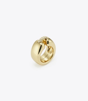 Tory Burch designer rings Pierced Ring in Light Brass / Crystal angle