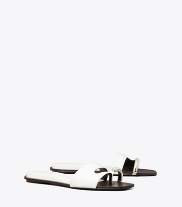 Tory Burch designer sandals Pierced Slide in BIANCO / SILVER angle