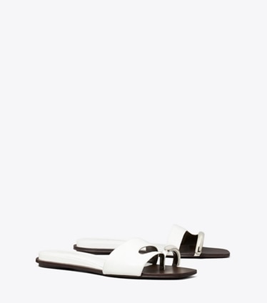 Tory Burch designer sandals Pierced Slide in BIANCO / SILVER angle
