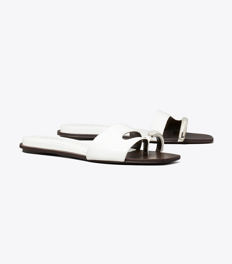 Tory Burch designer sandals Pierced Slide in BIANCO / SILVER angle