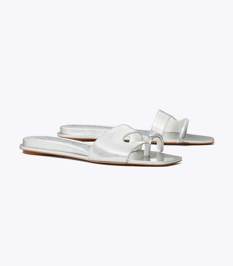 Tory Burch designer sandals Pierced Slide in BRIGHT SILVER / SILVER angle
