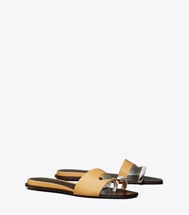 Tory Burch designer sandals Pierced Slide in CANTUCCI / SILVER angle