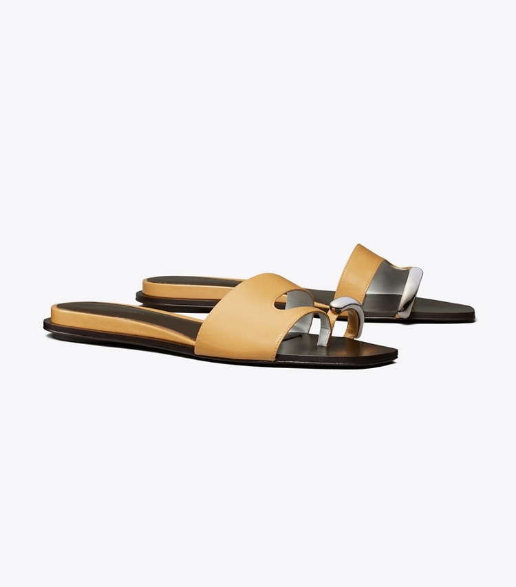 Tory Burch designer sandals Pierced Slide in CANTUCCI / SILVER angle