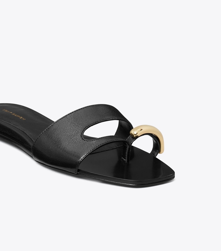 Tory Burch designer sandals Pierced Slide in PERFECT BLACK / GOLD angle