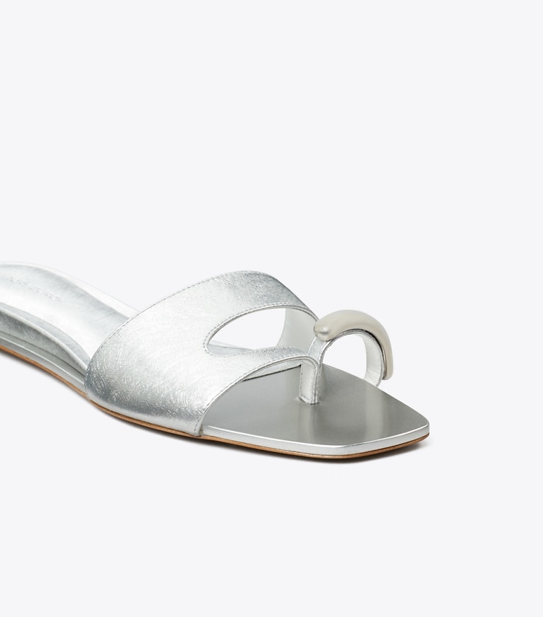 Tory Burch designer sandals Pierced Slide in BRIGHT SILVER / SILVER angle