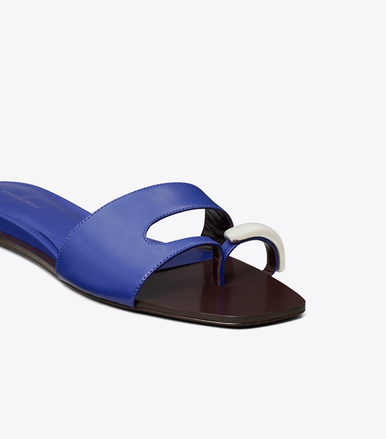 Tory Burch designer sandals Pierced Slide in ULTRA MARINE BLUE / SILVER angle