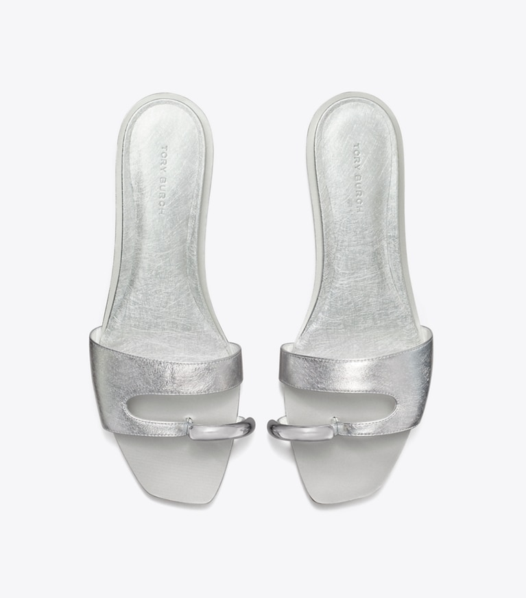 Tory Burch designer sandals Pierced Slide in BRIGHT SILVER / SILVER angle