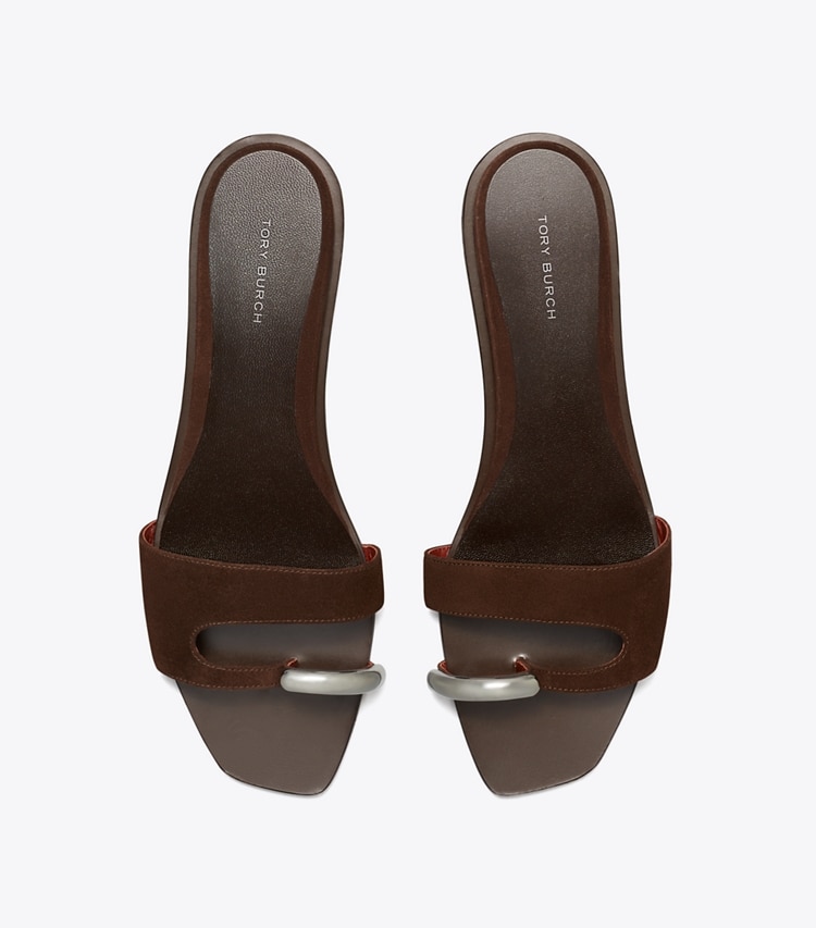 Tory Burch designer sandals Pierced Slide in DARK COCOA overhead