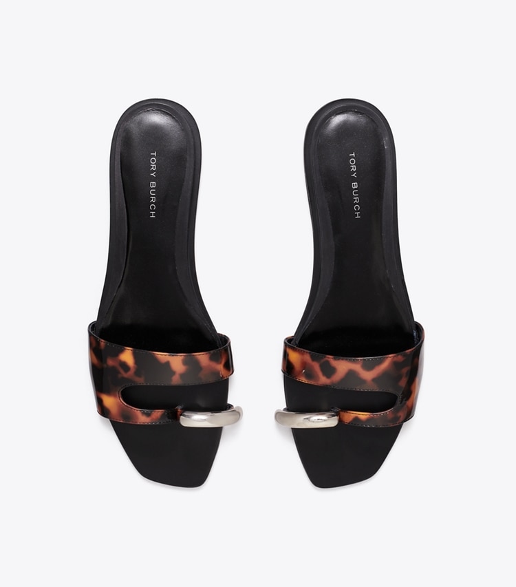 Tory Burch designer sandals Pierced Slide in TORTOISE / SILVER overhead