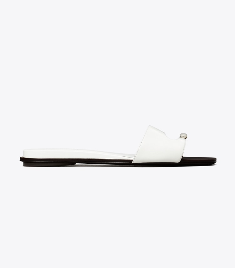 Tory Burch designer sandals Pierced Slide in BIANCO / SILVER side