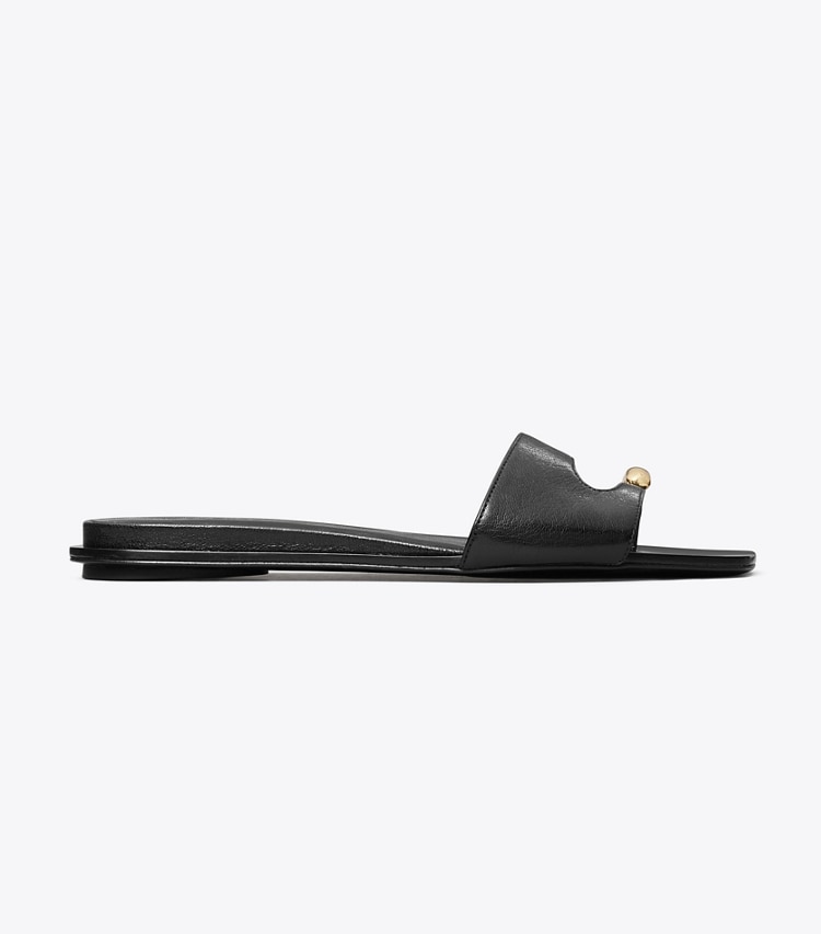 Tory Burch designer sandals Pierced Slide in PERFECT BLACK / GOLD side