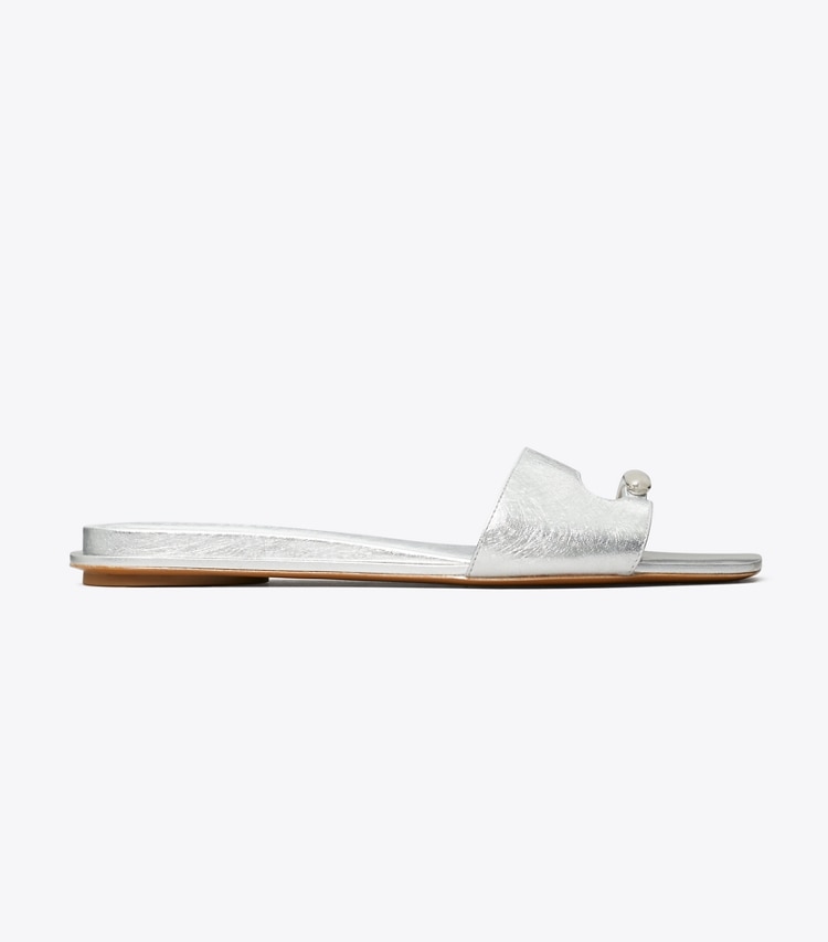 Tory Burch designer sandals Pierced Slide in BRIGHT SILVER / SILVER side