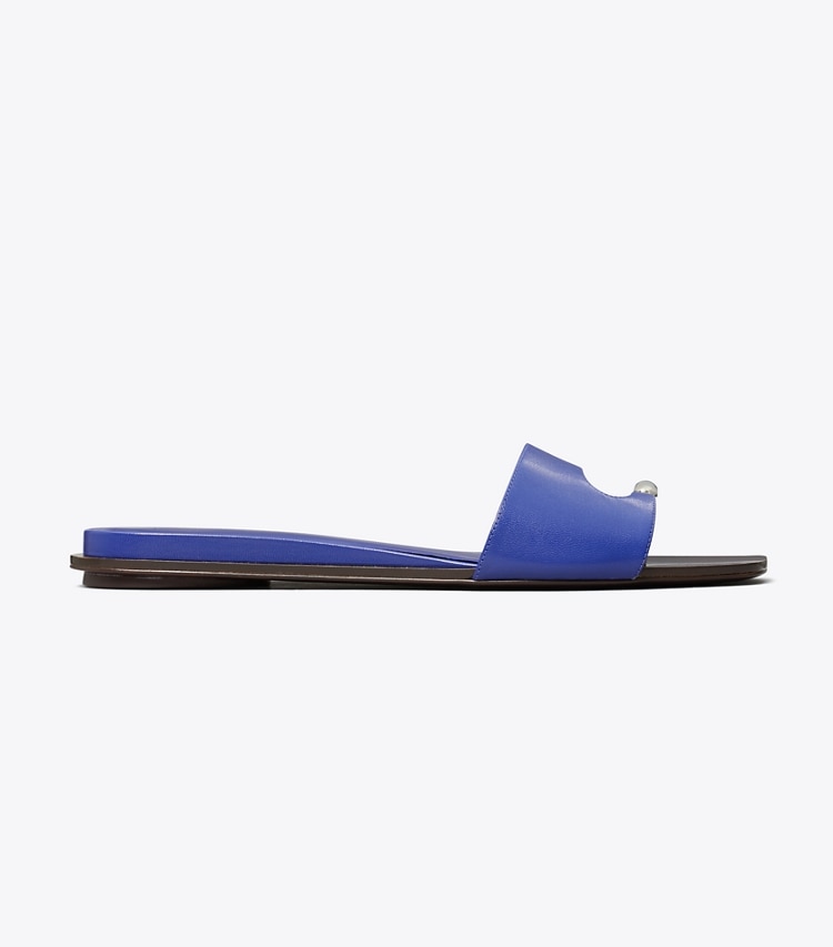 Tory Burch designer sandals Pierced Slide in ULTRA MARINE BLUE / SILVER side