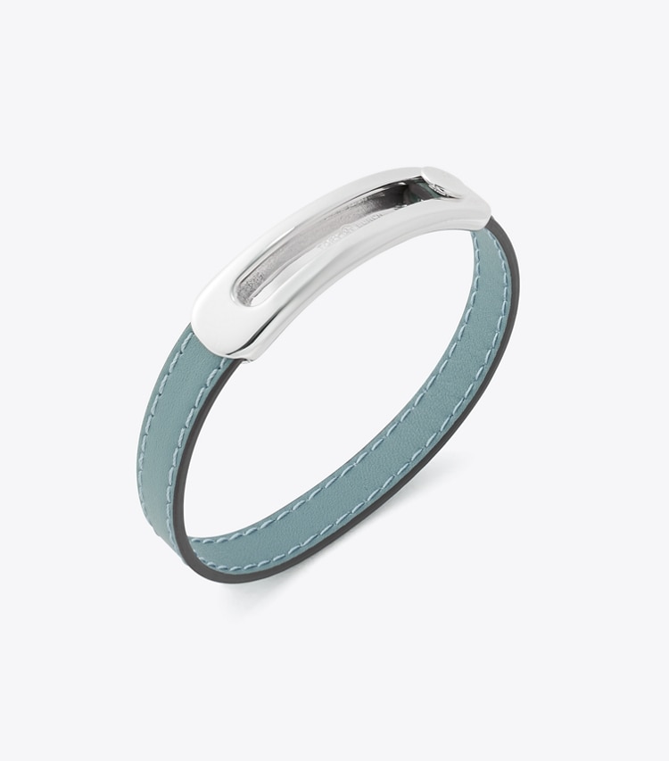 Tory Burch designer bracelets Pierced Slider Bracelet in Light Silver / Tumeric Blue detail