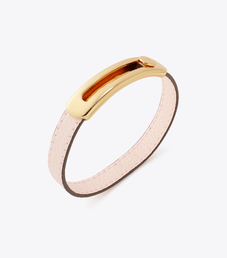 Tory Burch designer bracelets Pierced Slider Bracelet in Tory Gold / Pink Snow front