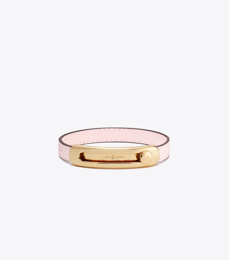 Tory Burch designer bracelets Pierced Slider Bracelet in Tory Gold / Pink Snow front