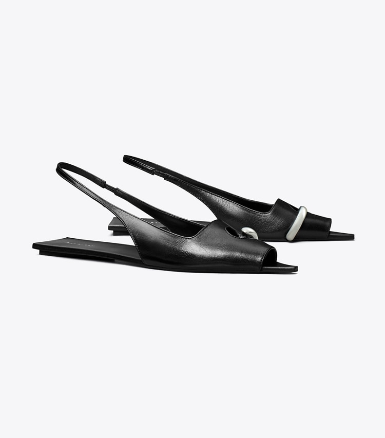 Tory Burch designer sandals Pierced Slingback in PERFECT BLACK / PERFECT BLACK / SILVER angle