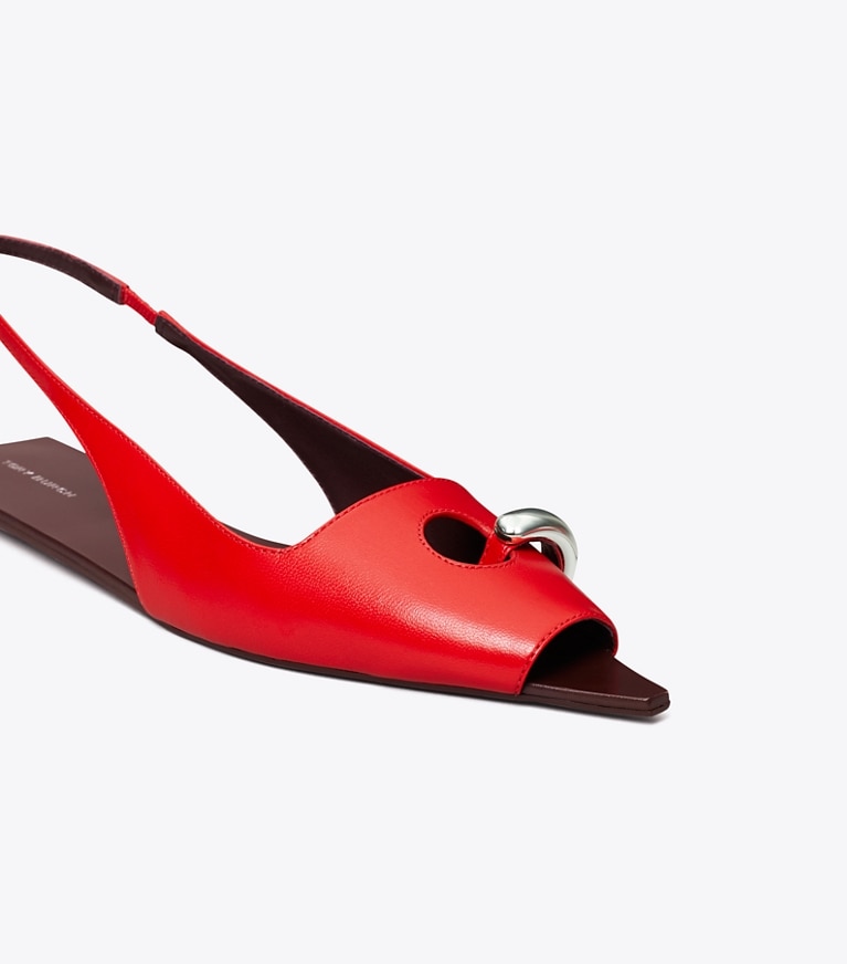 Tory Burch designer sandals Pierced Slingback in PLUM / RED / SILVER angle