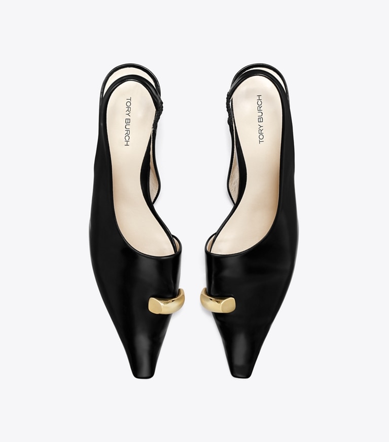 Tory Burch designer heels Pierced Slingback Heel in PERFECT BLACK angle