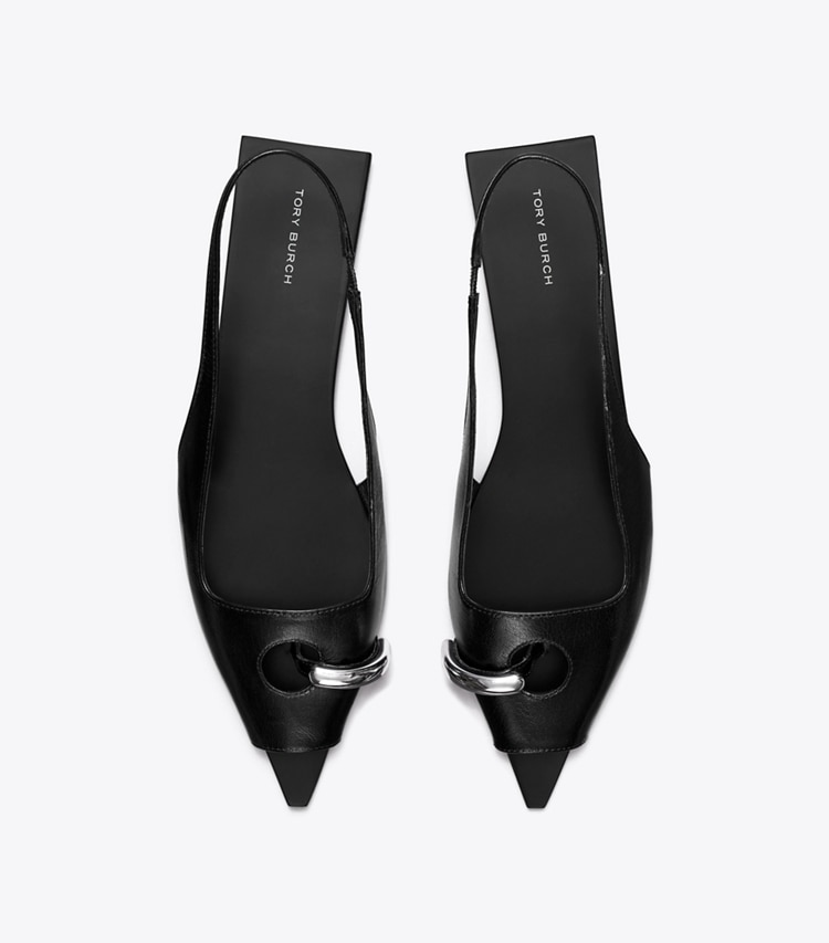 Tory Burch designer sandals Pierced Slingback in PERFECT BLACK / PERFECT BLACK / SILVER overhead