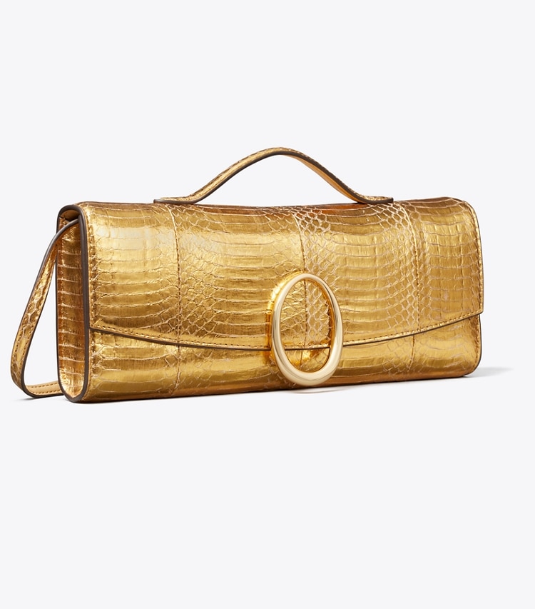 Tory Burch designer clutches Pierced Snake Clutch in Gold angle
