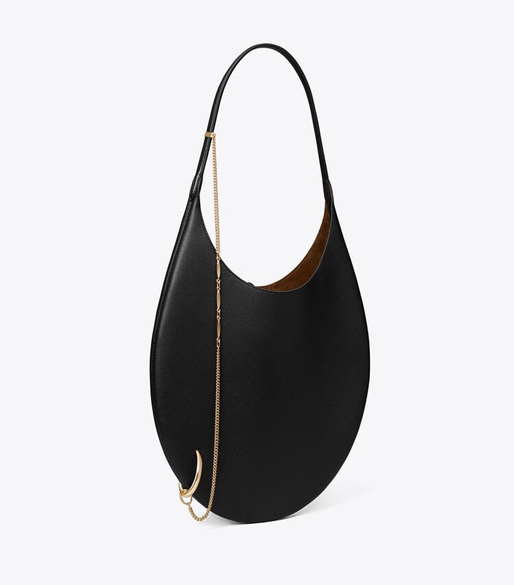 Tory Burch designer shoulder bags Pierced Soft Bag in BLACK/GOLD angle