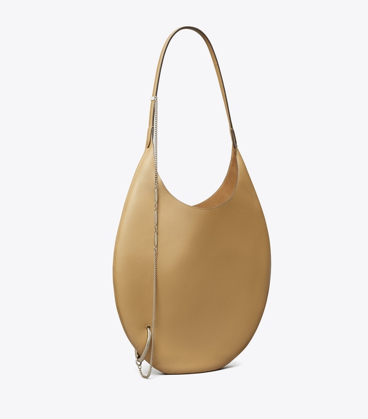 Tory Burch designer shoulder bags Pierced Soft Bag in Light Sand angle