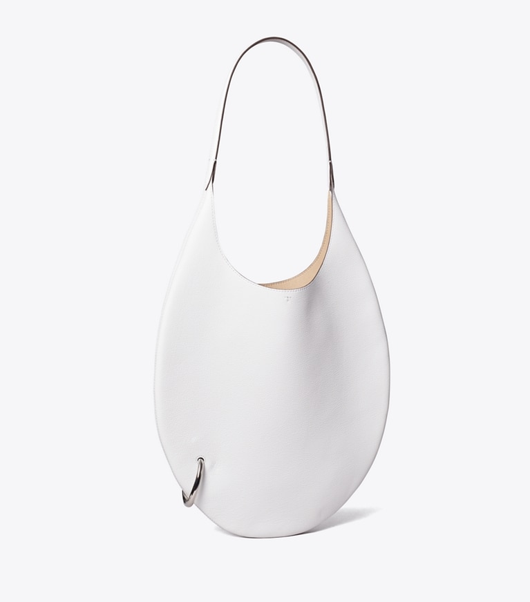 Tory Burch designer shoulder bags Pierced Soft Bag in Cirrus Cloud angle