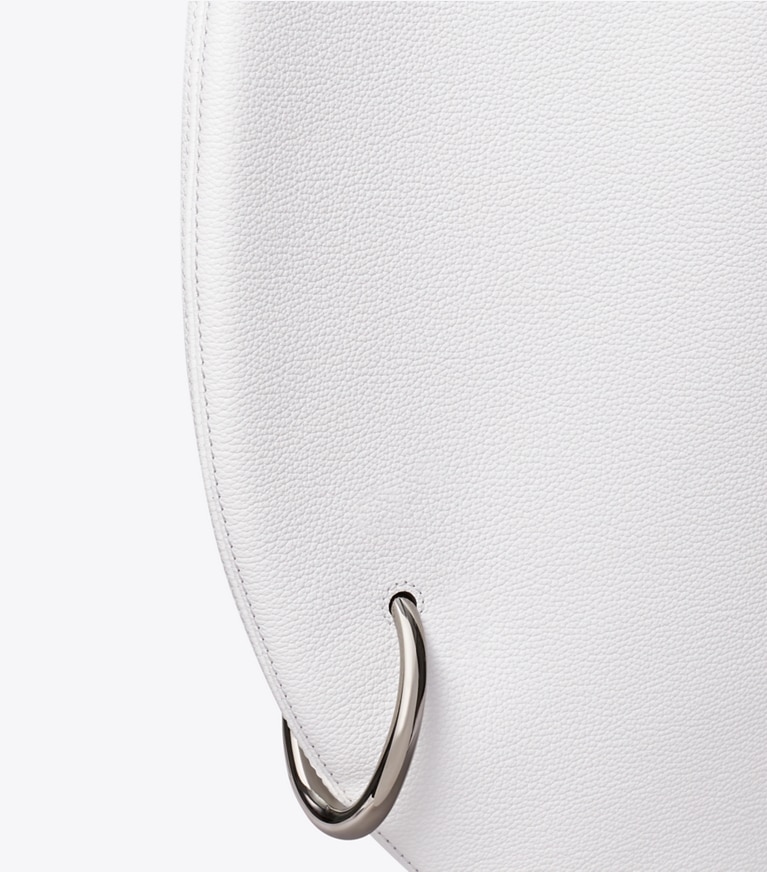 Tory Burch designer shoulder bags Pierced Soft Bag in Cirrus Cloud detail