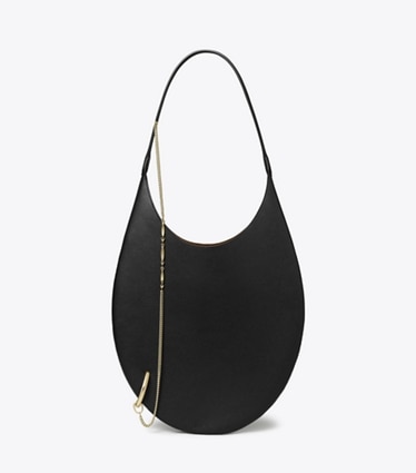 Tory Burch designer shoulder bags Pierced Soft Bag in BLACK/GOLD front