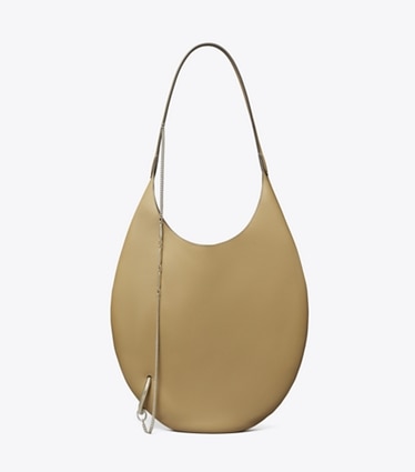 Tory Burch designer shoulder bags Pierced Soft Bag in Light Sand front