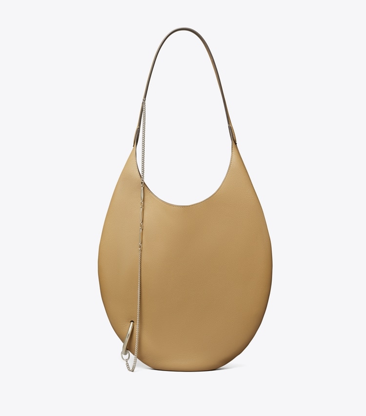 Tory Burch designer shoulder bags Pierced Soft Bag in Light Sand front
