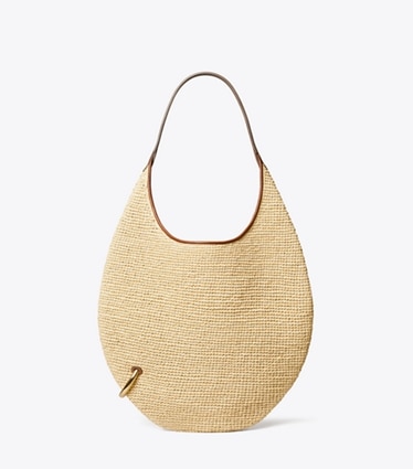 Tory Burch designer shoulder bags Pierced Soft Raffia Bag in Natural front