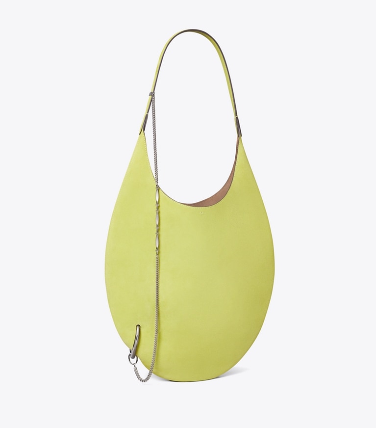 Tory Burch designer shoulder bags Pierced Soft Suede Bag in Citrus Green angle