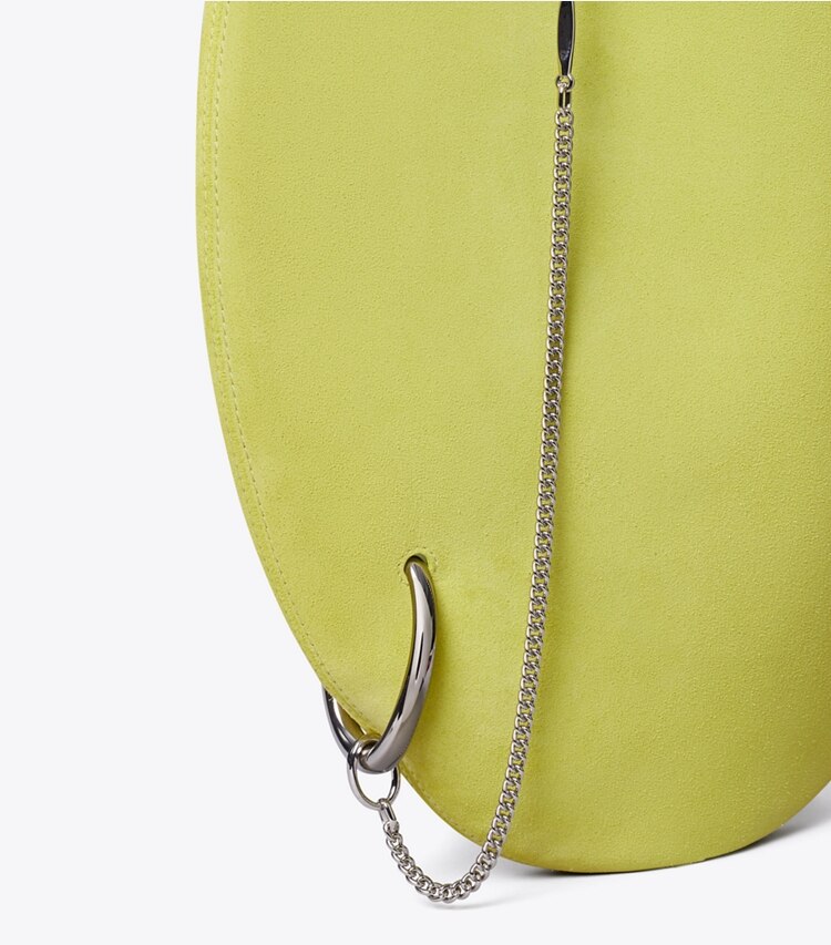 Tory Burch designer shoulder bags Pierced Soft Suede Bag in Citrus Green detail