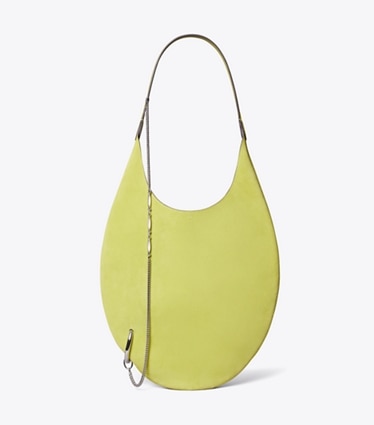 Tory Burch designer shoulder bags Pierced Soft Suede Bag in Citrus Green front