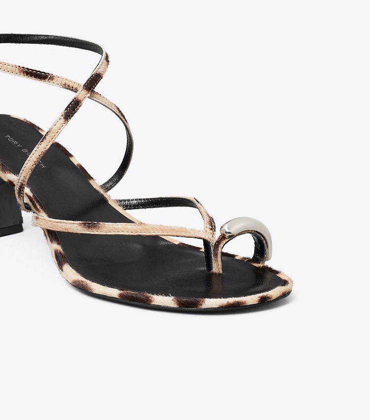 Tory Burch designer sandals Pierced Strappy Heel Sandal 65mm in CHEETAH SPOTS / SILVER detail