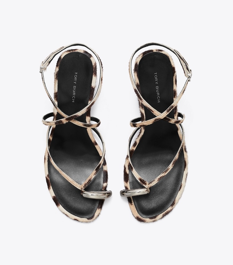 Tory Burch designer sandals Pierced Strappy Heel Sandal 65mm in CHEETAH SPOTS / SILVER overhead