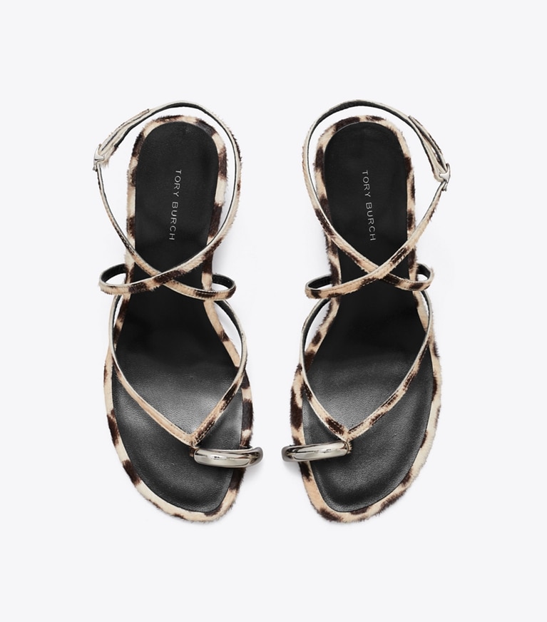 Tory Burch designer sandals Pierced Strappy Heel Sandal 65mm in CHEETAH SPOTS / SILVER overhead