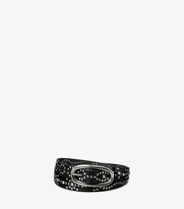 Tory Burch designer belts Pierced Studded Belt in Black front