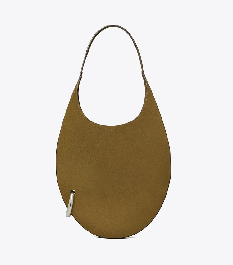 Tory Burch designer shoulder bags Pierced Suede Bag in Deep Olive front