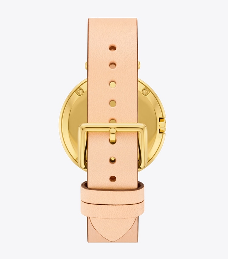 Tory Burch designer strap watches Pierced Watch in IVORY/GOLD/VACHETTA back