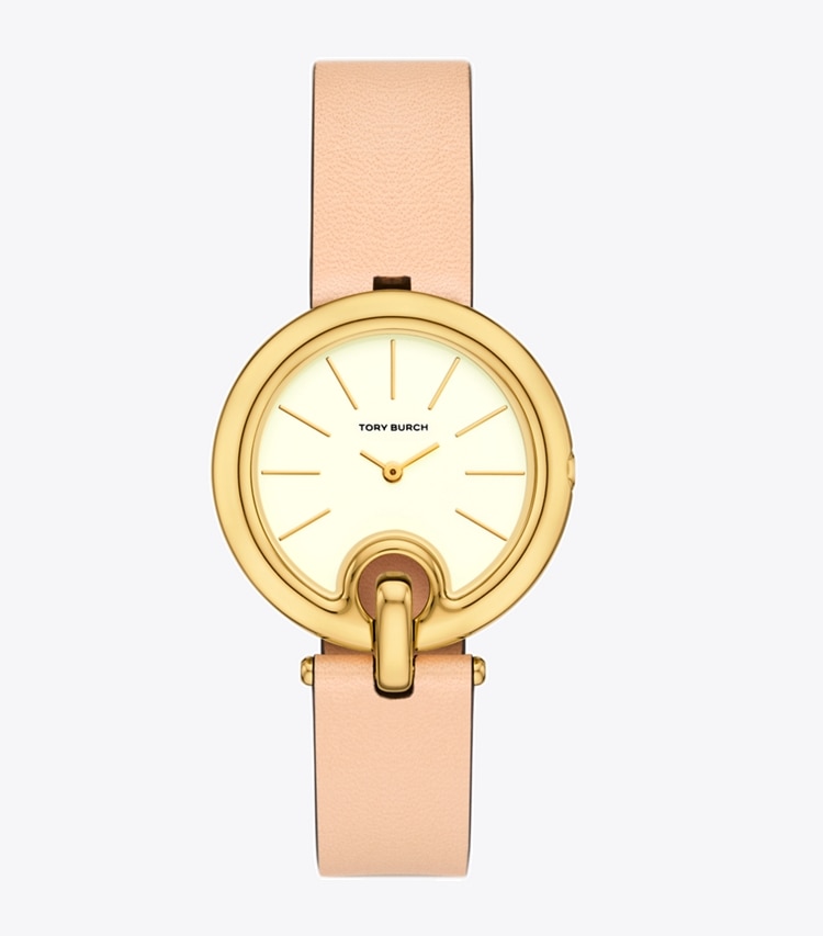 Tory Burch designer strap watches Pierced Watch in IVORY/GOLD/VACHETTA front
